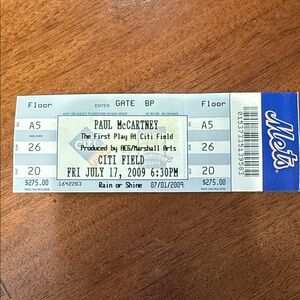 Paul McCartney The first play at Citi Field Concert  7/17/2009 Full Ticket